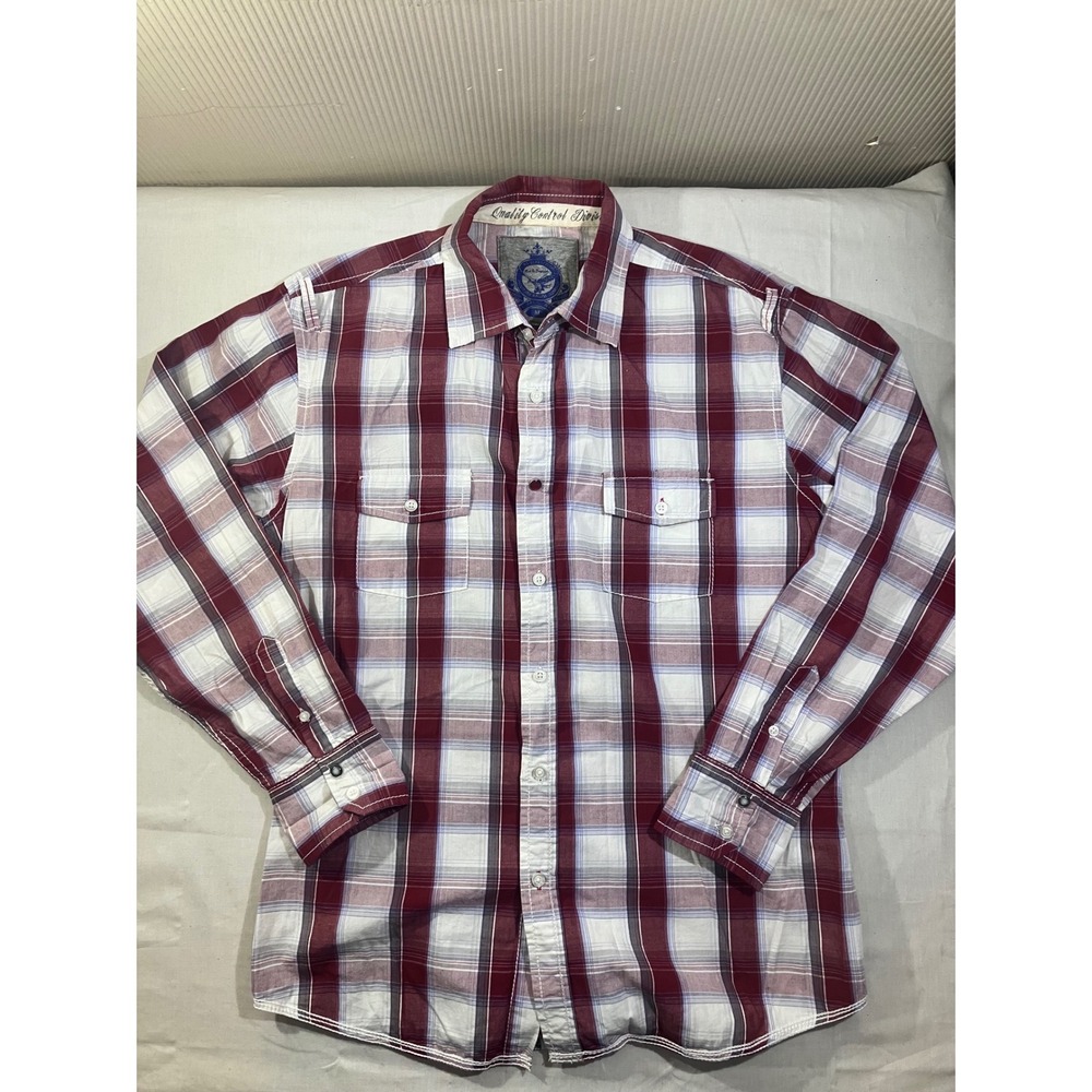 U.S. Expedition Mens Plaid Western Button Down Shirt Burgundy White Blue Size M‎